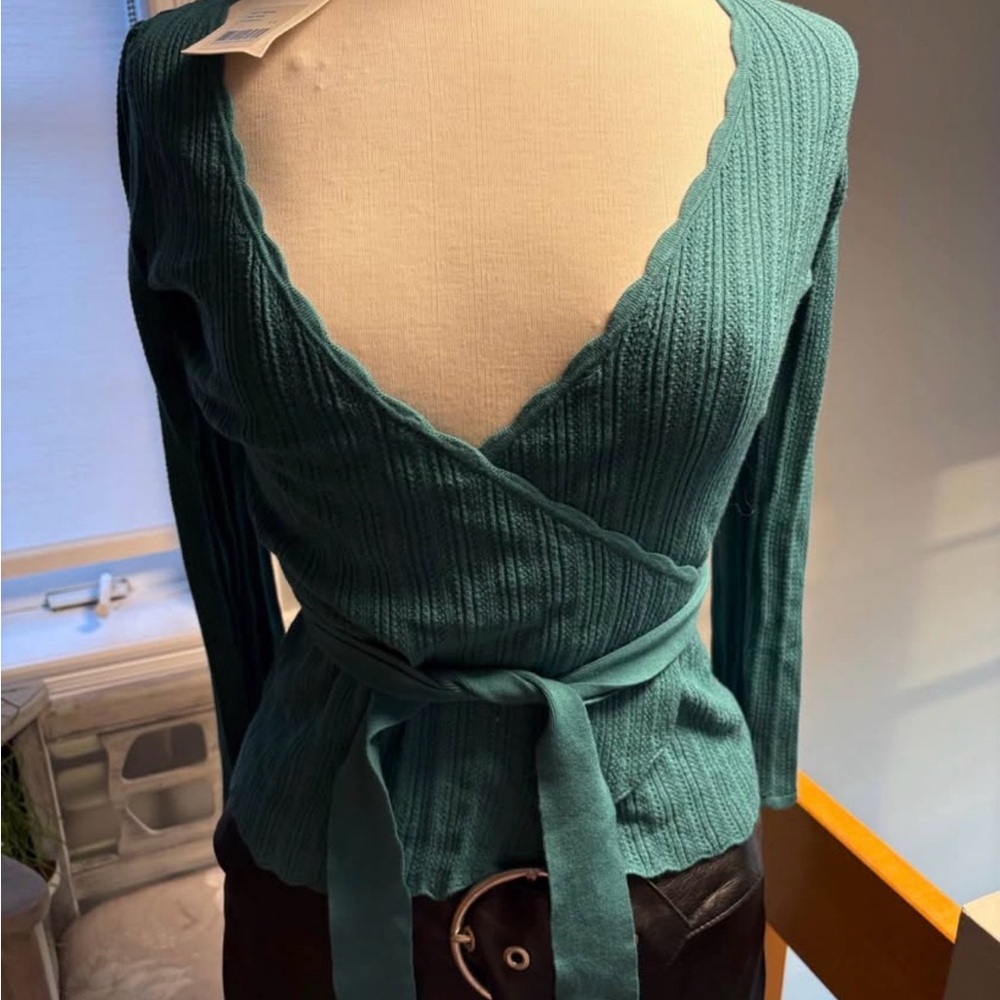 NEW WITH TAG - Sezane Teal Ribbed Wrap Blouse